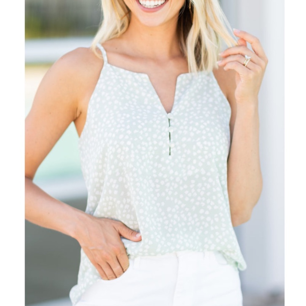 Mine Dusty Mint Green Spotted Sleeveless Tank